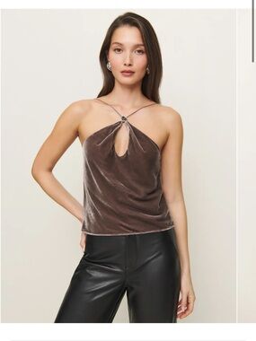 NWOT Reformation Brown Velvet Halter Cami with Keyhole Ring
